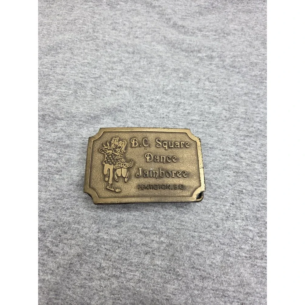 Vintage BC Square Dance Jamboree Solid Brass Canada Belt Buckle